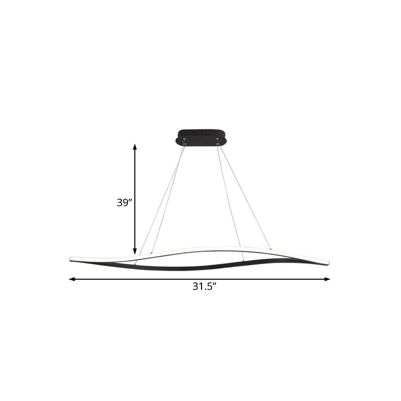 Modernist Led Chandelier Lamp with Acrylic Shade White/Black Waved Linear Hanging Light Kit in White/Warm/Natural Light, 31.5"/39"/47" Wide