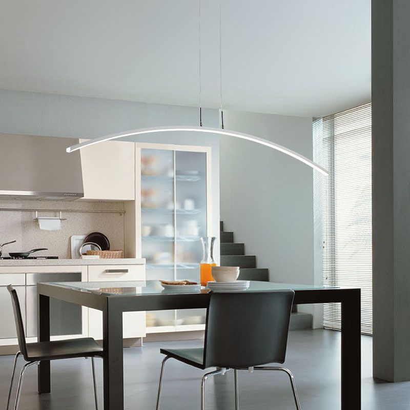 Simple Curved Island Light Fixture Metal Dining Room LED Island Pendant Light
