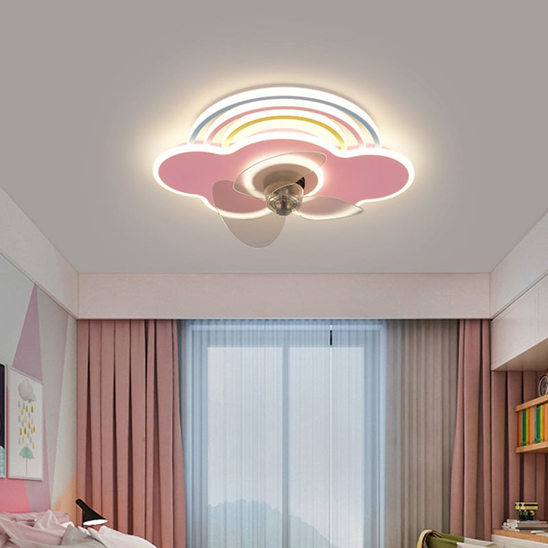 3-Blade Ceiling Fan Children Metallic Pink Fan with Light for Dining Room