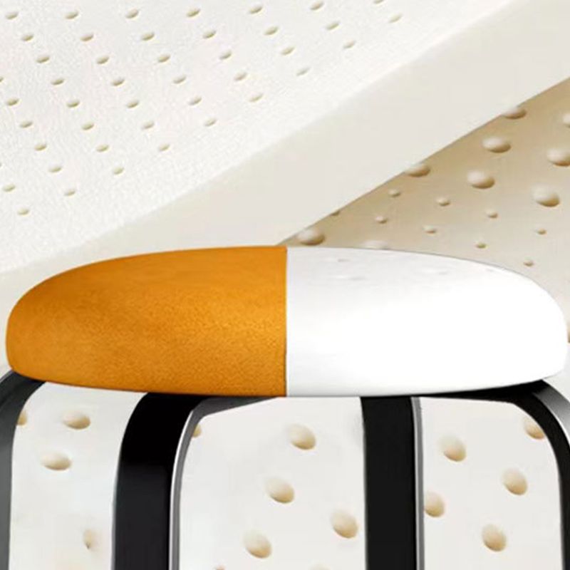 Modern Ottoman Fabric Upholstered Solid Color Metal Frame Round Ottoman