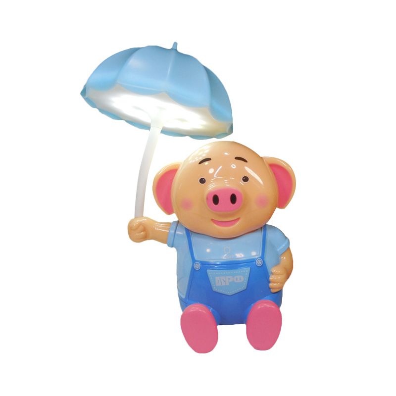 Kids Umbrella Desk Light with Piggy 1 Head Plastic Table Light for Child Bedroom