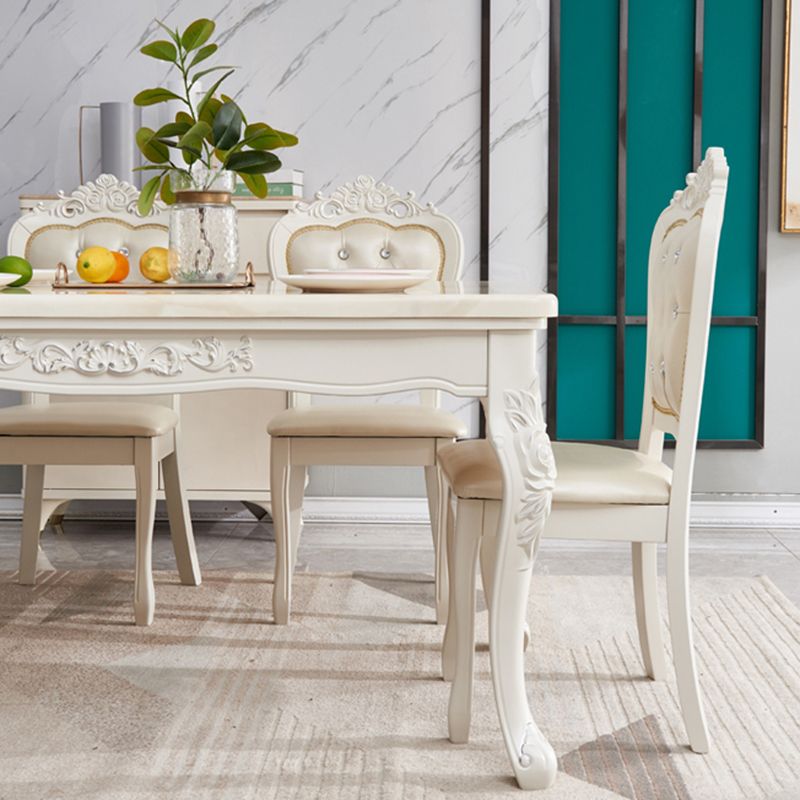 Juego de comedor victoriano Rectángulo de mármol 4 patas Base Base Comedor Juego de mesa