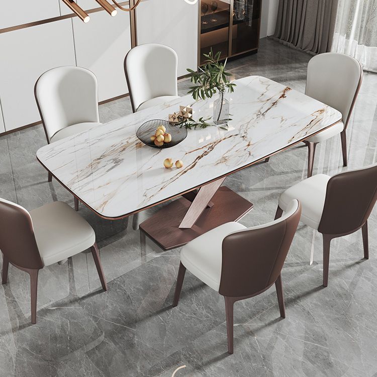 Minimalist Rectangle Sintered Stone Dining Table of 5/7 with Pedestal Base Dining Set for Restaurant