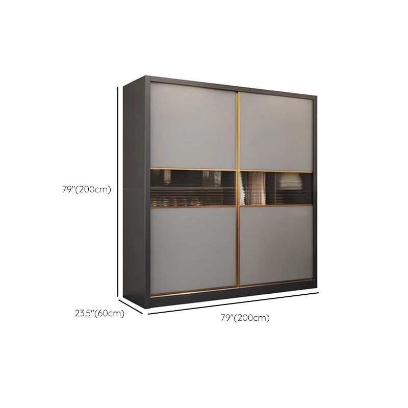 Wooden Sliding Wardrobe Cabinet Grey Wardrobe Armoire with Garment Rod