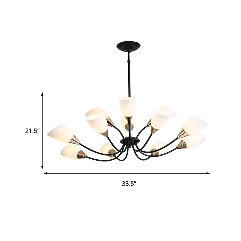 12 Lights Ceiling Light Traditional Oval Frosted Glass Hanging Chandelier in Black for Living Room