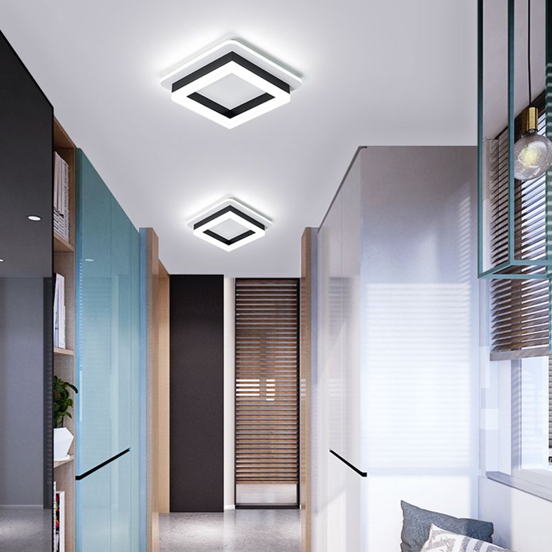 Modern Style Geometry Ceiling Lights Metal 2 Light Ceiling Lamps for Bedroom in Black