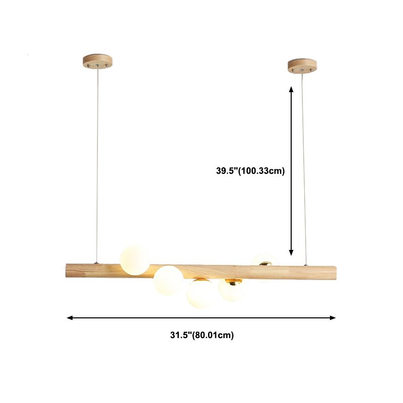 Contemporary Globe Hanging Light Wood Island Light Fixture for Dining Room