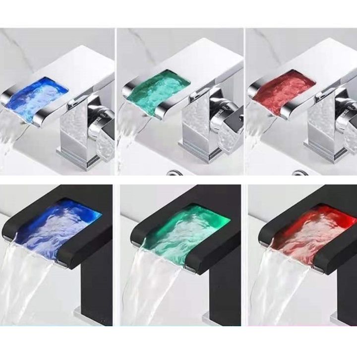 1-Handle Basin Lavatory Faucet 1-Hole Widespread Bathroom Vessel Faucet with LED Lighting