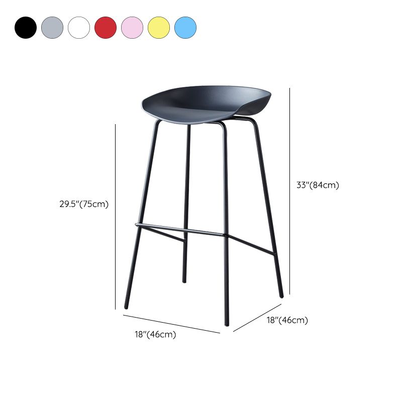 Contemporary Low Back Armless Bar Stool Plastic Bar Stool with Metal Legs