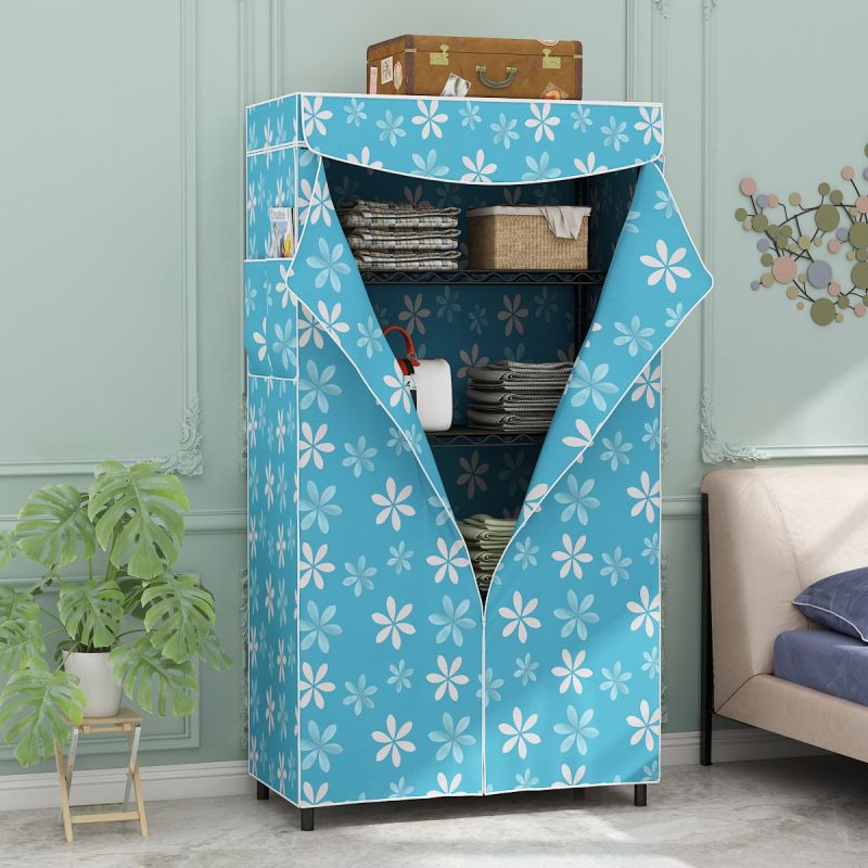 Modern Style Non-Hanging Armoire 4-Shelf Metal Wardrobe Closet