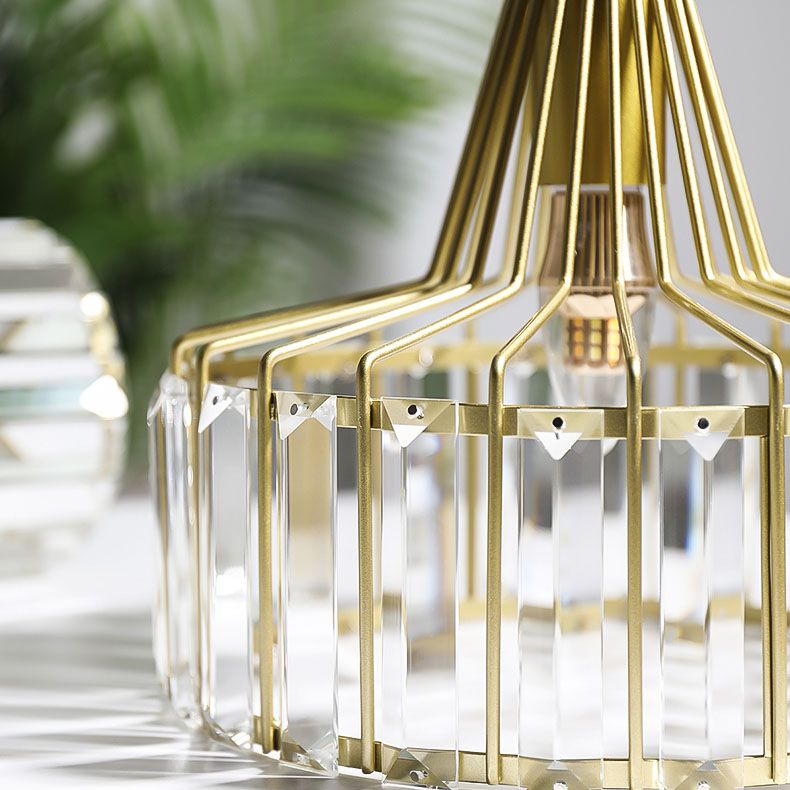 Moderne luxe hanglampje smeed smeedijzeren koepelhanglamp met kristalschaduw