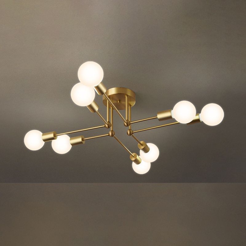 Brass Radial Semi Flush Mount in Industrial Classic Style Copper Ceiling Light for Interior Spaces