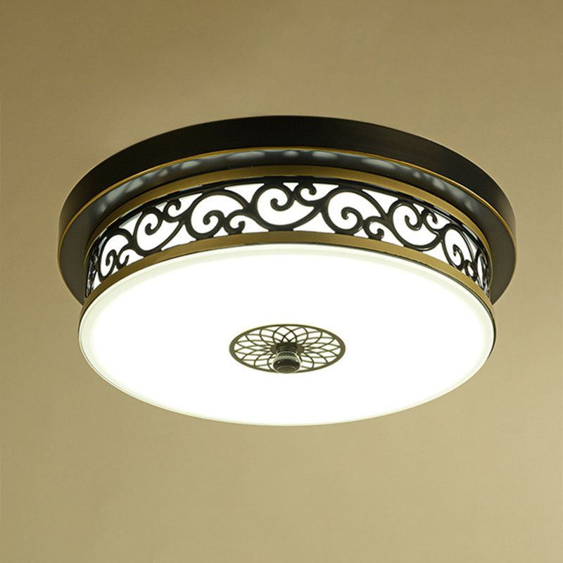 Drum Shaped LED Ceiling Lamp Traditional White Glass Flush Mount Lighting for Dining Room