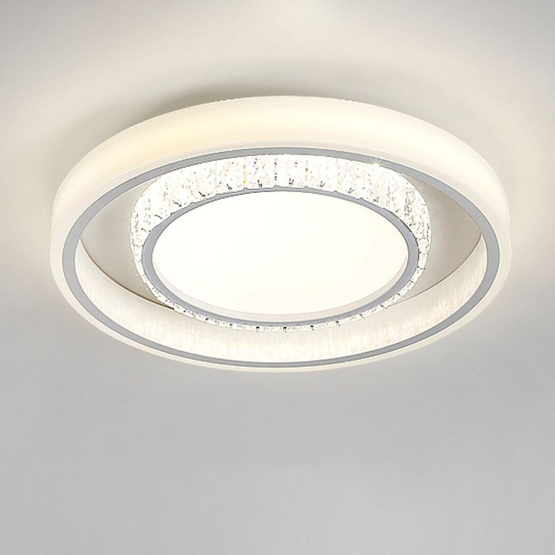 White 2-Tier Flush Light Nordic LED Crystal Ceiling Flush Mount for Living Room