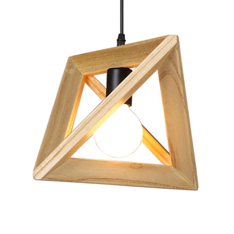 Solid Wooden Nordic Style Hanging Light Geometric Shaped 1-Light Simplicity Suspension Lighting Fixture for Bedroom