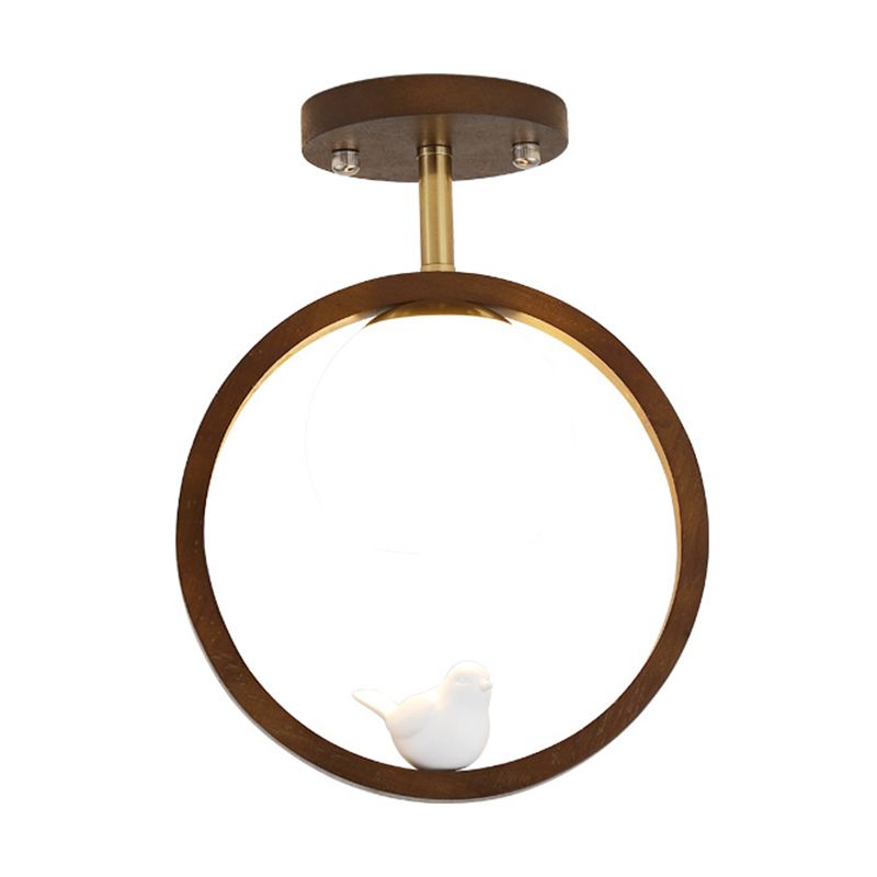 Wood Flush Mount Lighting Contemporary Globe Ceiling Light for Home