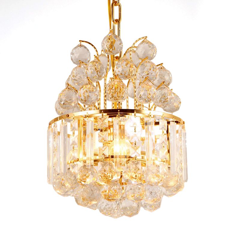 Funzione dell'illuminazione del lampadario a tamburo Modern Crystal 3 Light Assolgo in oro chiaro per sala da pranzo