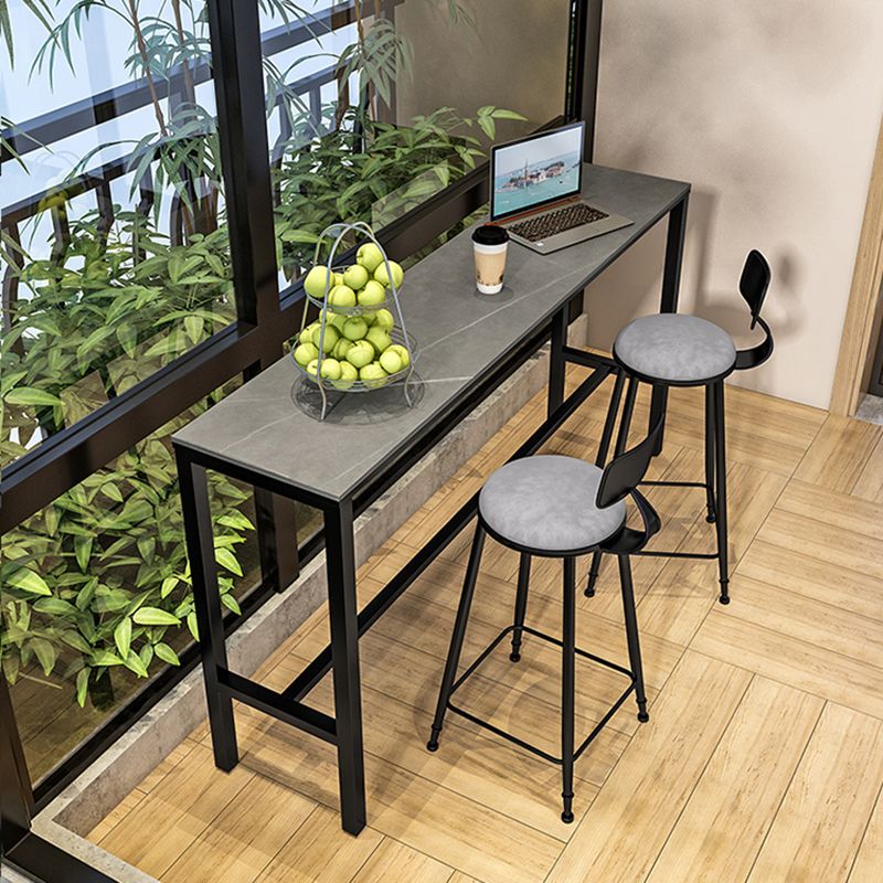 Glam 1/3 Pieces Bar Table Set Rectangle Stone Counter Table with Stools for Cafe