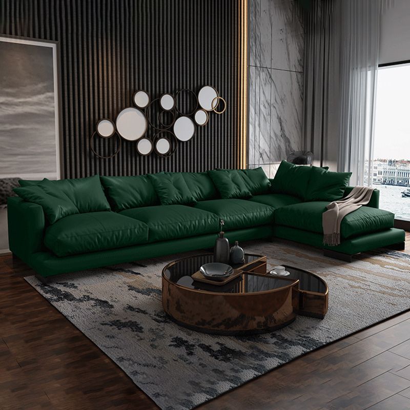 Forest Green Genuine Leather Square Arm Settee Furniture with Pillows