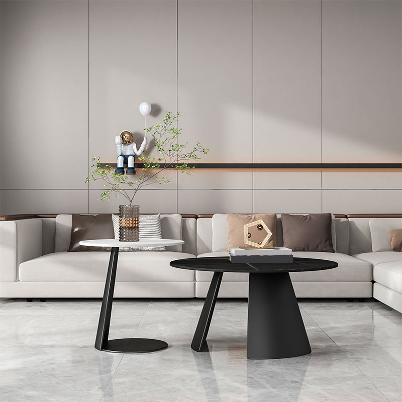 Modern Slate Coffee Table Round Bunching Coffee Table Sets for Living Room