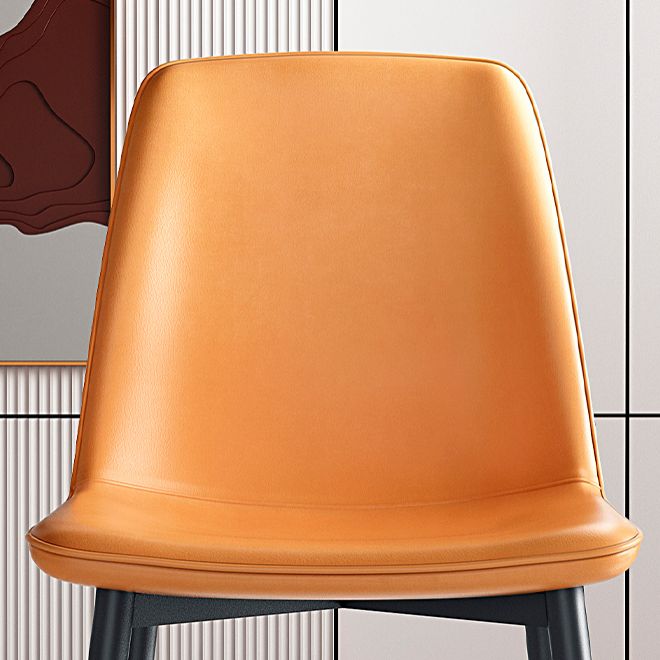 Home Scandinavian Side Chair Solid Back Metal Dining Room Chair with Black Legs