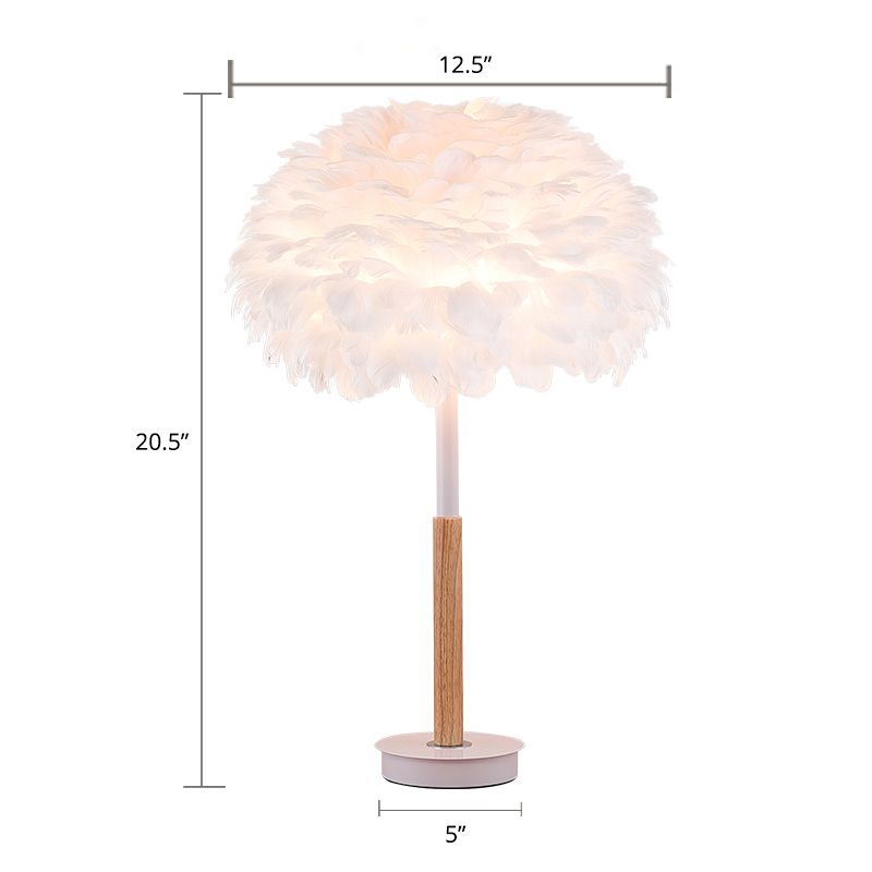 Dome Shaded Bedside Table Lighting Feather 1 Head Minimalistic Night Stand Light