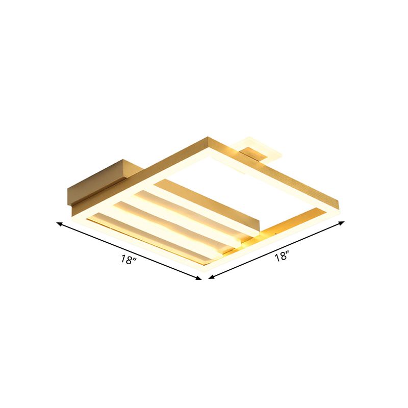 Contemporary Ceiling Flush Mount with Metal Shade Gold Square-Frame Flush Light Fixture, 18"/25.5" Width