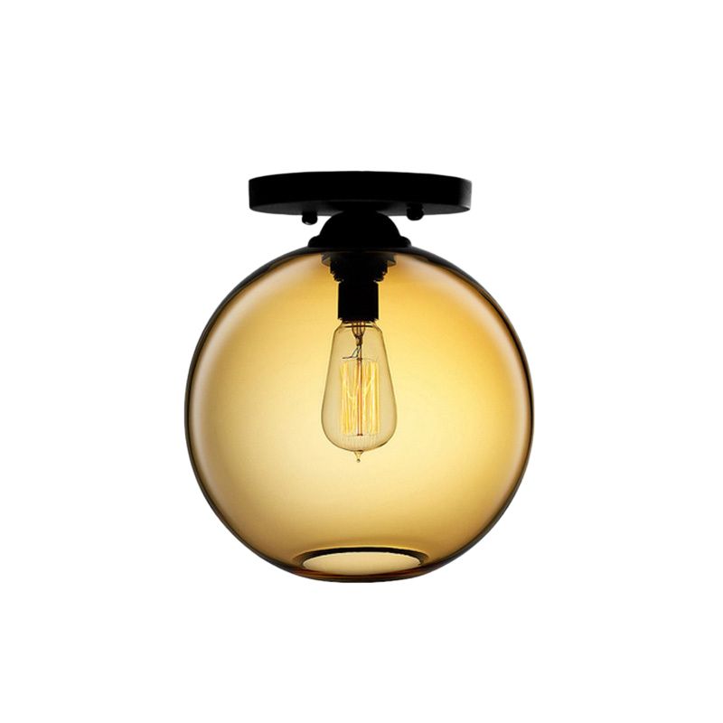 Globe Shade Semi Flush Dining Room Red/Brown/Blue Glass Industrial Style 1/2 Light Black Ceiling Lighting