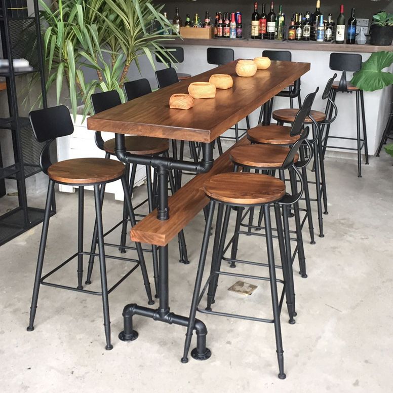 Industrial Style Brown Bar Table Solid Wood Milk Tea Shop Casual Bar Table