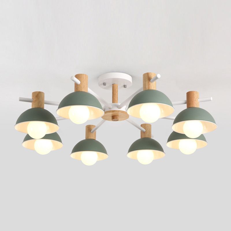 Metalen kom schaduw plafondlicht macaron stijl 8-licht houten verlichting armatuur voor slaapkamer