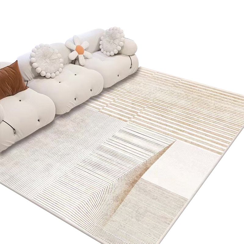 Nordic Beige Rug Polyester Line Area Rug Washable Rug for Drawing Room