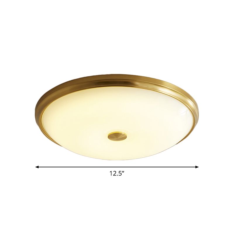 12.5"/16" Dia Antiqued Gold LED Flush Mount Simplicity White Glass Bowl/Round Ceiling Light for Bedroom