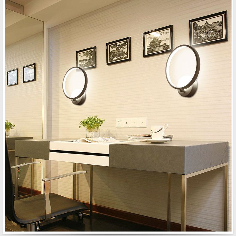 Contemporary LED Sconce Light Fixture Creative Metal Circle Shade Wall Lamp for Bedroom