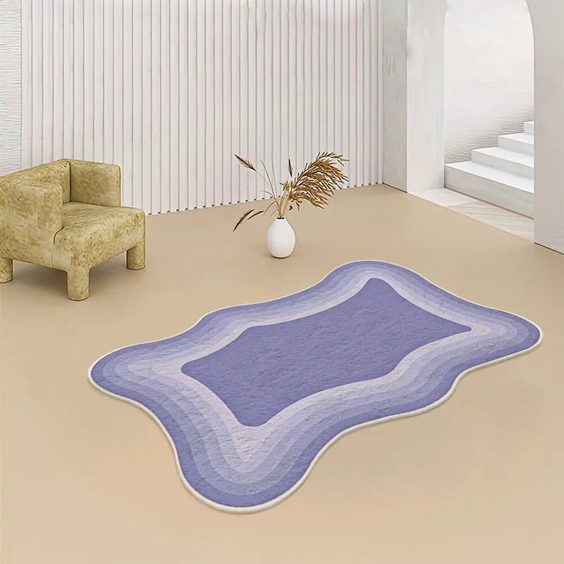 Purple Modern Rug Polyester Striped Rug Non-Slip Backing Rug for Living Room