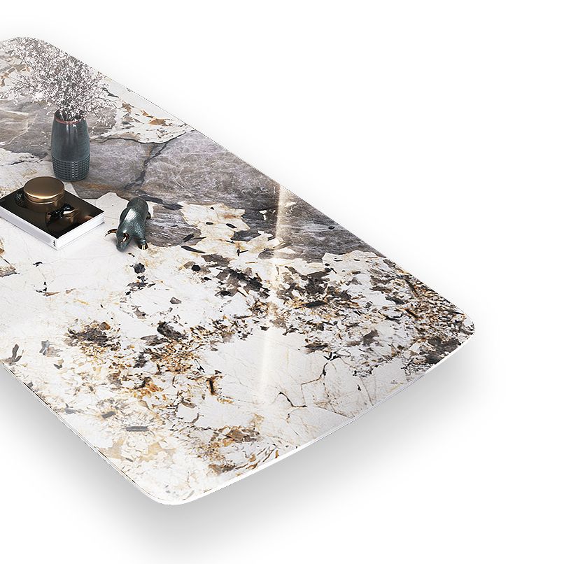 Traditional Luxury Dining Table Rectangle Sintered Stone Dining Table with Gold Frame for Home