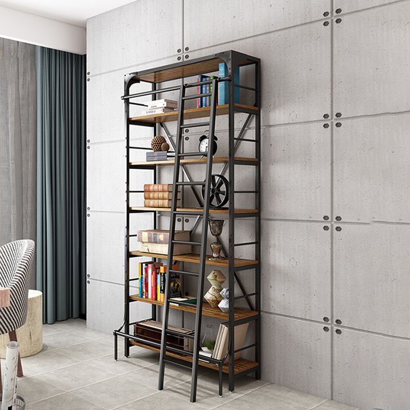 Modern Style Open Back Bookshelf Standard Metal Bookcase in Black