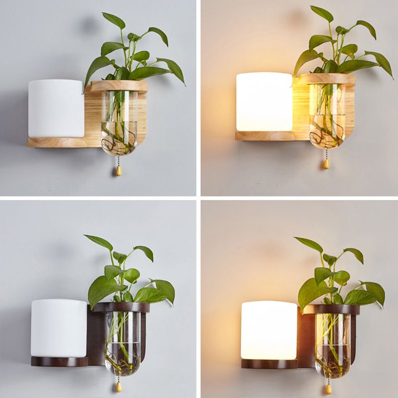 1-Light Wall Sconce Modern Wooden Wall Mount Lamp for Living Room(Plant not included)