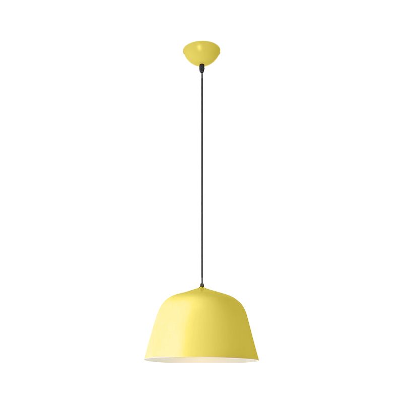 Macaron Single-Bulb Drop Pendant Pink/Grey/Green Bowl Pendulum Light with Iron Shade, 10"/12.5" Width