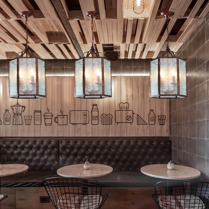 Lantern Frosted Glass Pendant Lamp Retro 4 Bulbs Restaurant Antique Copper Chandelier Light Fixture