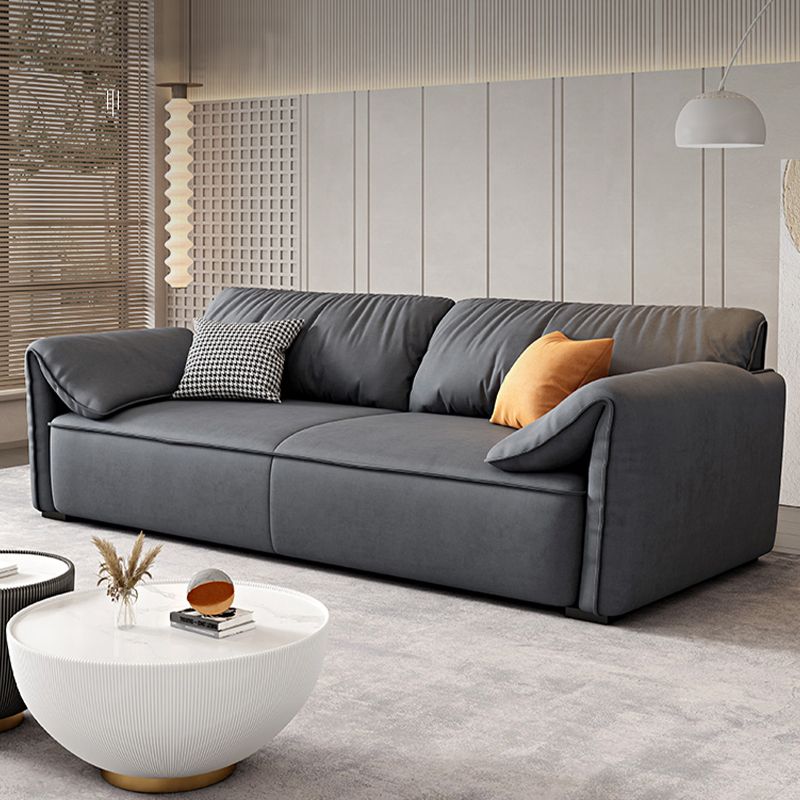 Rectangular Sofa with Pillow Back, Sponge Seat, Padded Pine Chair Legs Gray Frosted Cloth