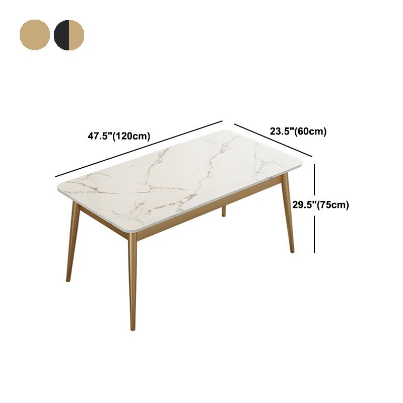 Modern Rectangle Dining Table Sintered Stone Top 4 Iron Legs Dining Room Table