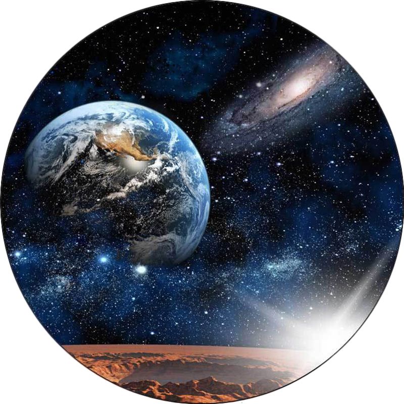 Modern Living Room Rug in Blue Outer Space Galaxy Earth Print Rug Polyester Anti-Slip Backing Area Rug