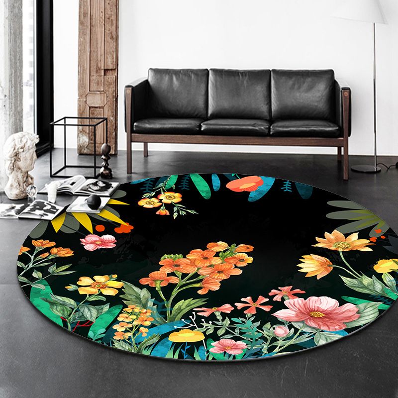 Contemporary Flower Rug Polyester Area Rug Washable Rug for Living Room
