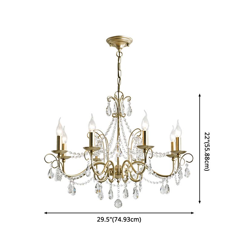American Rustic Style Chandelier Light with Clear Crystal Drops Multi-lights Vintage Dining Room Lighting Fixture