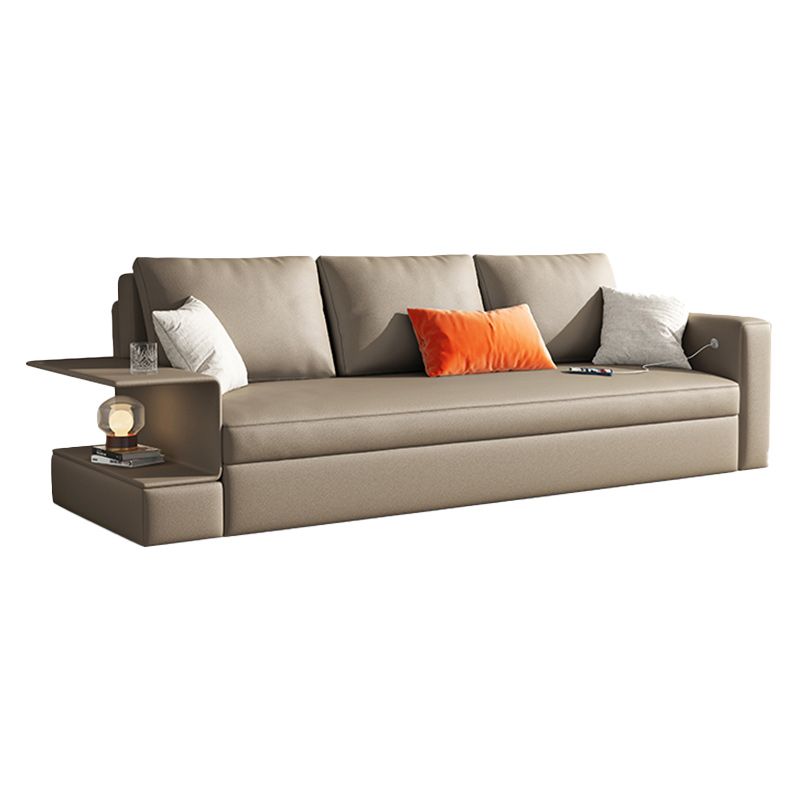 Leather Sleeper Sofa Gray Pillow Back Futon Sleeper Sofa with Storage