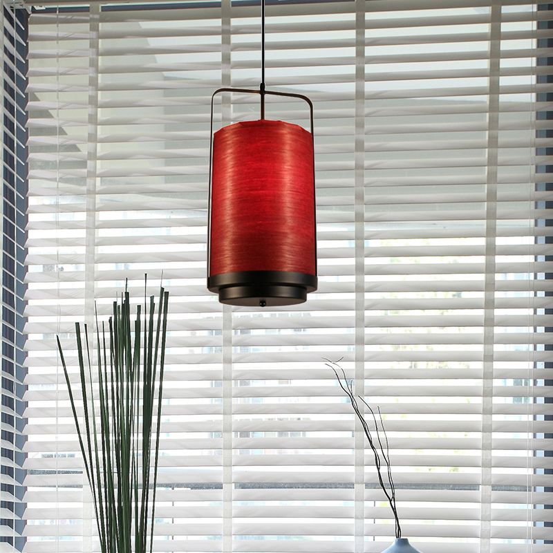 Lámpara colgante cilíndrica de tela moderna 1 Luz de luz colgante blanca/roja/roja/verde para comedor