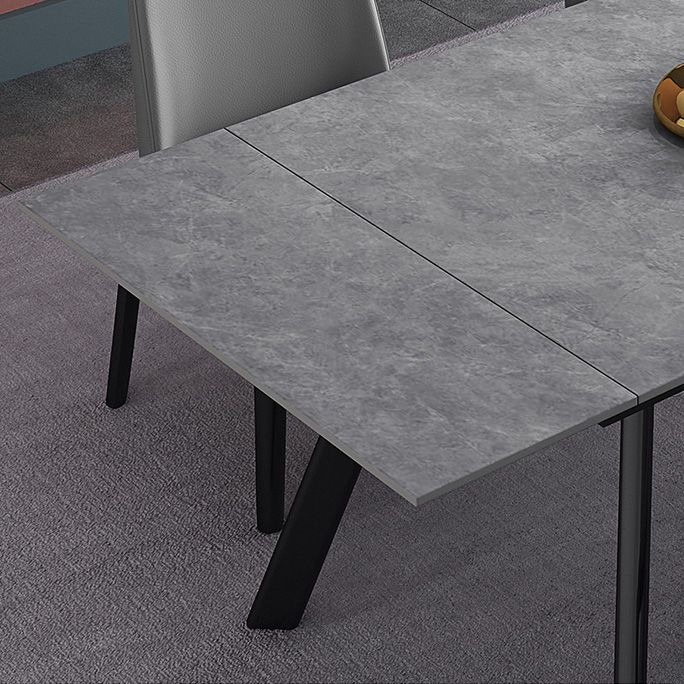 Mesa de comedor industrial rectangular extensible mesa de piedra sinterizada con 4 piernas negras
