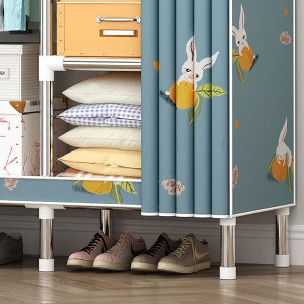 Contemporary Wardrobe Metal 1-Door Wardrobe Closet with Cloth Rod