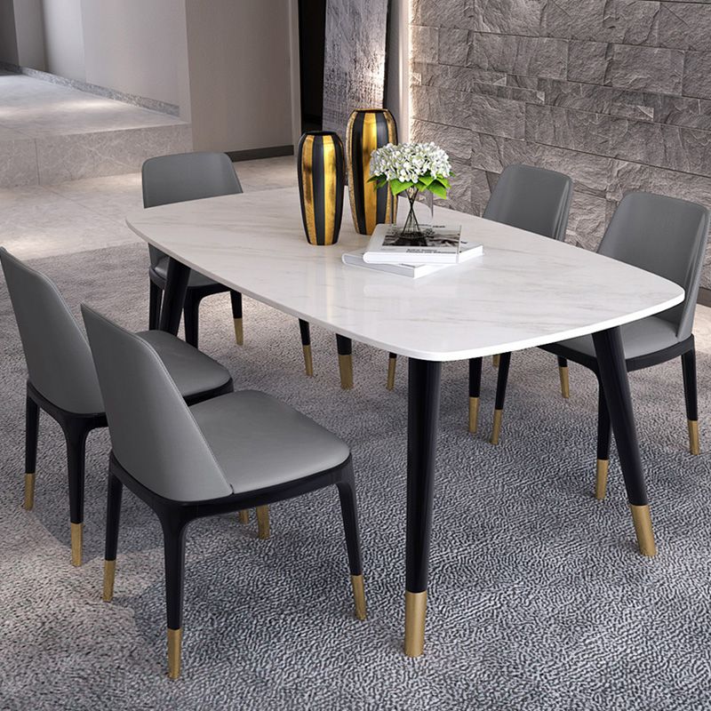 Mesa de comedor rectangular de estilo lujoso, mesa fija blanca con piedra sinterizada
