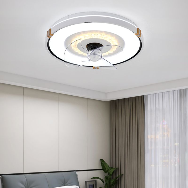 Round Bedroom Flush Mount Fan Lamp Metallic Nordic Style LED Semi Flush Light